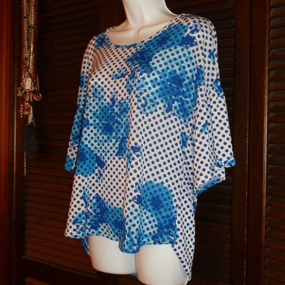 JENNIE & MARIS Blue Floral Polka Dot Top, M, NWT - Picture 4 of 6